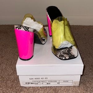 NEW SHEIN Chunky Neon Pink & Green Snakeskin Mules! 💗🐍💚